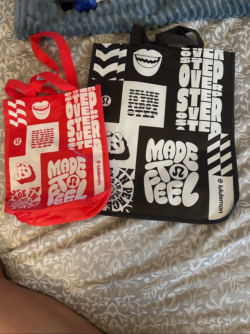 lululemon athletica Red and Black Graphic Tote Bags